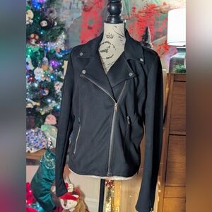 Black Asymmetrical Zip Biker Jacket (Sz 42)
